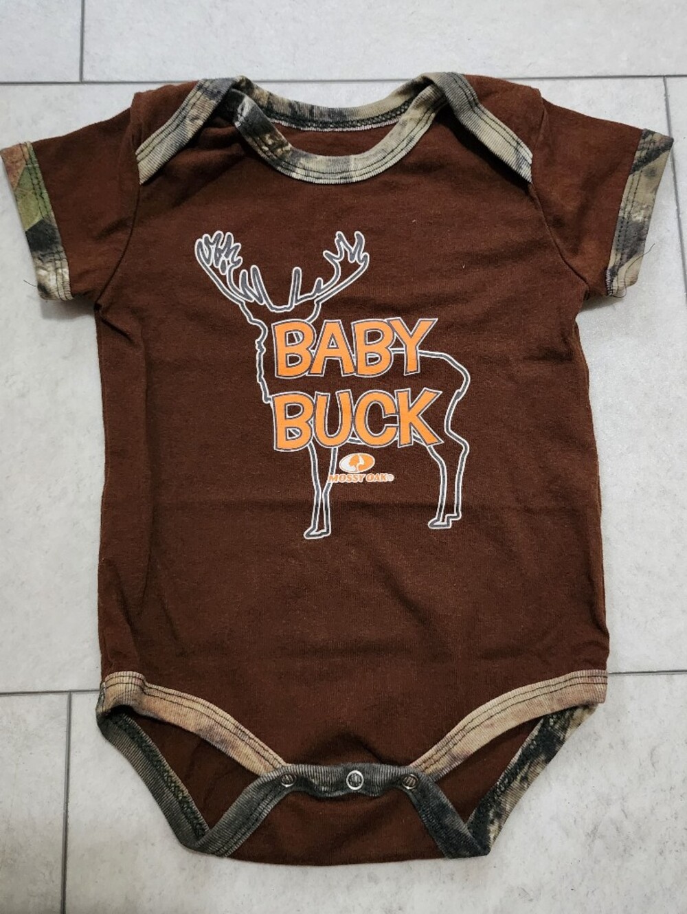 Mossy Oak Brown Baby Buck Deer Bodysuit Camo & Orange